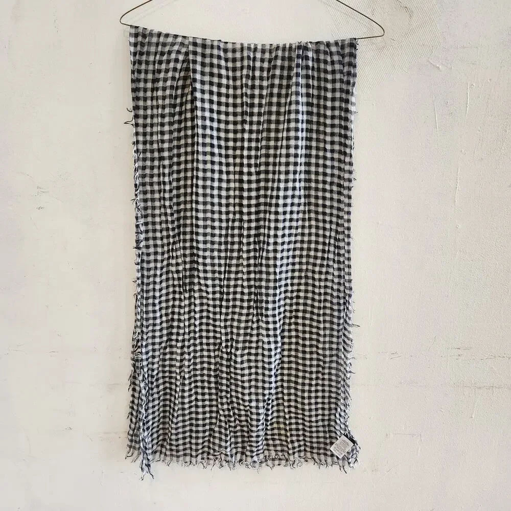 J. Crew Gingham White & Black Light Weight 100% Organic Cotton Scarf 70in x 25in